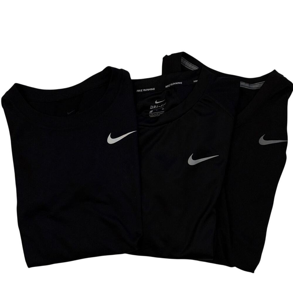Nike Running Shirts Lot of 3 Womens Small Black Dri Fit Short Sleeve Long Sleeve